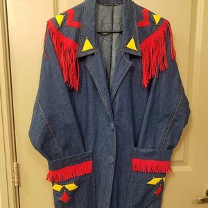 Denim Jacket with Suede Decorations
